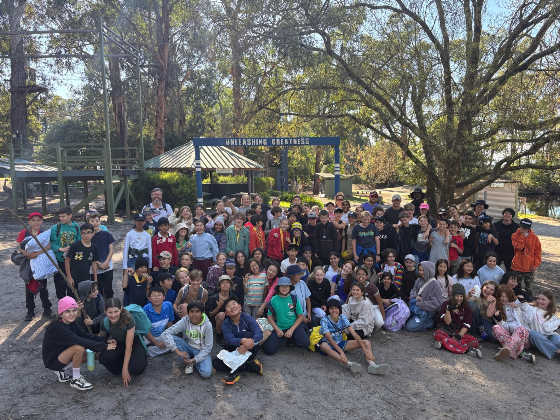 Schools group on camp at The Summit adventure camp in Gippsland, Victoria